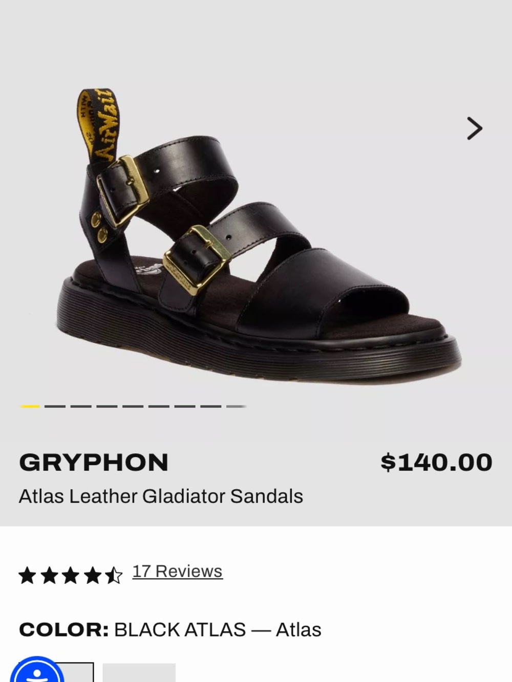 Dr. Martens Gryphon Atlas Leather Gladiator Sandal Black 10